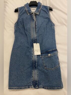 ZARA Sleeveless Denim Zip Front Dress. BRAND NEW W TAG. Size medium.